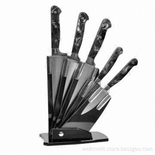 Good-quality ceramic knife set with acrylic block